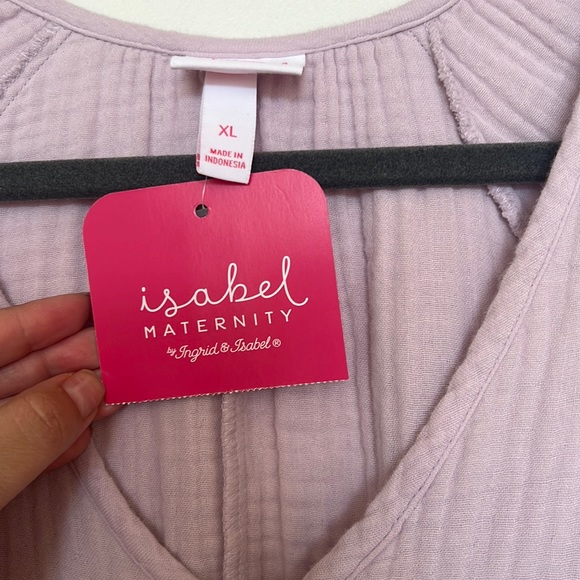 isabel maternity short sleeve tiered guaze materity dress with pockets - Picture 3 of 6